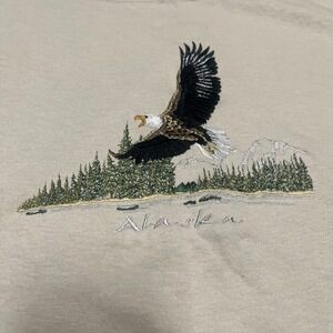 100% Cotton EMI Sportswear Tan Alaska Embroidered Bald Eagle Nature T-Shirt XXL